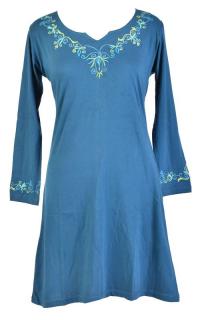 Sanu Babu Krátke šaty s dlhým rukávom, modré, výšivka S