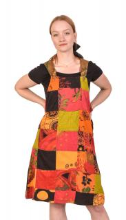 Sanu Babu Krátke šaty s trakmi a vreckom, multifarebný patchwork, bavlnený úplet (ZT) L/XL