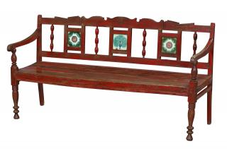 Sanu Babu Lavička z teakového dreva zdobená starými dlaždicami, 175x63x92cm