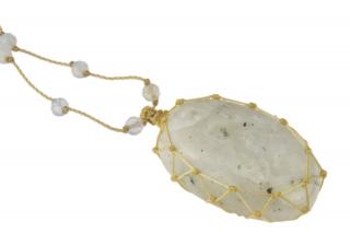 Sanu Babu Macramé náhrdelník s mesačným kameňom a brúsenými korálkami, 32-70cm, sťahovací