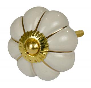 Sanu Babu Maľovaná porcelánová úchytka na šuplík, biela, zlatý dekor, priemer 4,5 cm