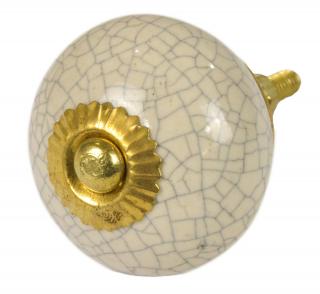 Sanu Babu Maľovaná porcelánová úchytka na šuplík, krémová, popraskaný efekt, priemer 4 cm