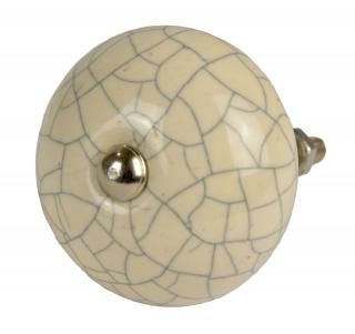 Sanu Babu Maľovaná porcelánová úchytka na šuplík, krémovo biela, popraskaný efekt, 4cm