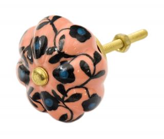 Sanu Babu Maľovaná porcelánová úchytka na šuplík, oranžová s čiernymi kvetmi