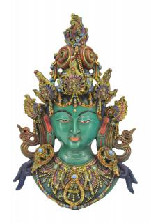 Sanu Babu Maska Tara, zdobená kameňmi, ručne maľovaná, živica, 27x14x42cm