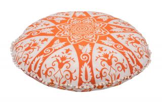 Sanu Babu Meditačný vankúš, okrúhly, 80x10cm, Mandala, oranžovo-biely