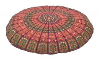 Sanu Babu Meditačný vankúš, okrúhly, 80x10cm, vínový, mandala
