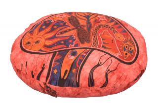 Sanu Babu Meditačný vankúš okrúhly, červený, fauna a flóra, 80x13cm