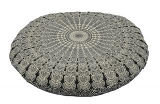Sanu Babu Meditačný vankúš, okrúhly, čierno-biely, 80x10cm