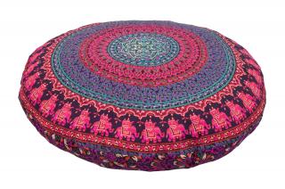 Sanu Babu Meditačný vankúš okrúhly, ružovo-fialový, mandala, 80x13cm