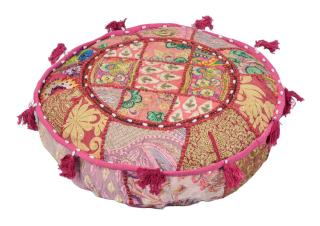 Sanu Babu Meditačný vankúš patchworkový ručne vyšívaný, okrúhly 40x12cm (9C)