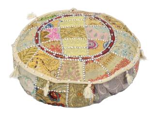 Sanu Babu Meditačný vankúš patchworkový ručne vyšívaný, okrúhly 40x12cm (9F)