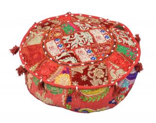 Sanu Babu Meditačný vankúš patchworkový ručne vyšívaný, okrúhly 40x12cm (9G)