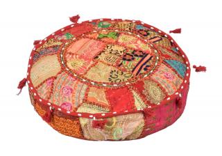 Sanu Babu Meditačný vankúš patchworkový ručne vyšívaný, okrúhly 40x12cm (9H)