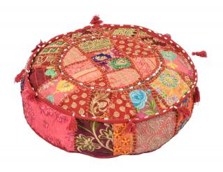Sanu Babu Meditačný vankúš patchworkový ručne vyšívaný, okrúhly 40x12cm (9J)