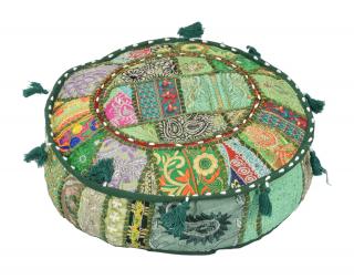 Sanu Babu Meditačný vankúš patchworkový ručne vyšívaný, okrúhly 40x12cm (9T)