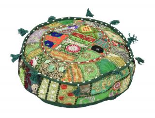 Sanu Babu Meditačný vankúš patchworkový ručne vyšívaný, okrúhly 40x12cm (9U)