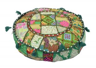 Sanu Babu Meditačný vankúš patchworkový ručne vyšívaný, okrúhly 40x12cm (9V)