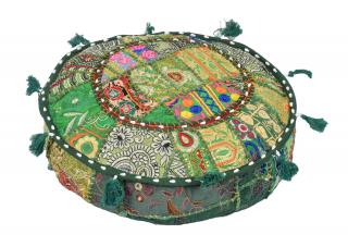 Sanu Babu Meditačný vankúš patchworkový ručne vyšívaný, okrúhly 40x12cm (9W)