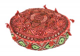Sanu Babu Meditačný vankúš, ručne vyšívaný Gujarat Design, okrúhly, 40x12cm (AK)