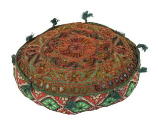 Sanu Babu Meditačný vankúš, ručne vyšívaný Gujarat Design, okrúhly, 40x12cm (AN)