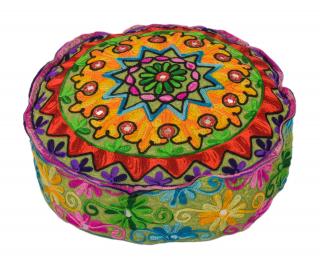 Sanu Babu Meditačný vankúš, ručne vyšívaný Kashmir Floral Design, okrúhly 40x12cm (6R)