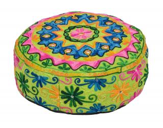 Sanu Babu Meditačný vankúš, ručne vyšívaný Kashmir Floral Design, okrúhly 40x12cm