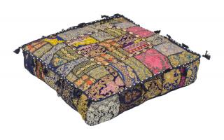 Sanu Babu Meditačný vankúš, ručne vyšívaný patchwork, štvorec, 61x61x15