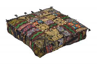 Sanu Babu Meditačný vankúš, ručne vyšívaný patchwork, štvorec, 61x61x15cm (PD)