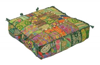Sanu Babu Meditačný vankúš, ručne vyšívaný patchwork, štvorec, 61x61x15cm (PH)