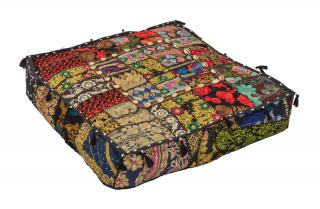 Sanu Babu Meditačný vankúš, ručne vyšívaný patchwork, štvorec, 61x61x15cm (PK)