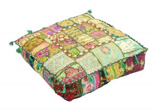 Sanu Babu Meditačný vankúš, ručne vyšívaný patchwork, štvorec, 61x61x15cm (PT)