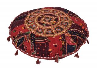 Sanu Babu Meditačný vankúš ručne vyšívaný so zrkadlami, okrúhly 62x10cm (0A)