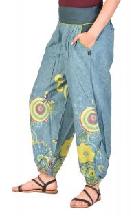 Sanu Babu Modré balónové nohavice s potlačou, guma na chrbte a vrecká XL
