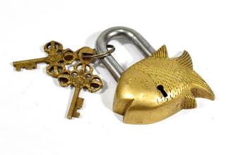 Sanu Babu Mosadzný visiaci zámok zlatá ryba, 2 kľúče, 9,5x8cm