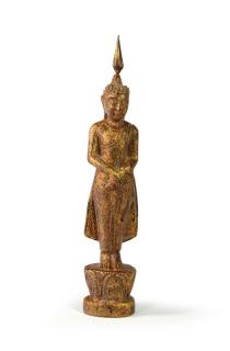 Sanu Babu Narodeninový Budha, nedeľa, teak, hnedá patina, 23cm