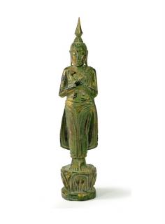 Sanu Babu Narodeninový Budha, piatok, teak, zelená patina, 26cm