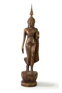 Sanu Babu Narodeninový Budha, pondelok, teak, hnedá patina, 35cm