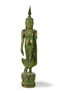 Sanu Babu Narodeninový Budha, pondelok, teak, zelená patina, 35cm