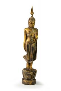 Sanu Babu Narodeninový Budha, pondelok, teak, zlatá patina, 26cm