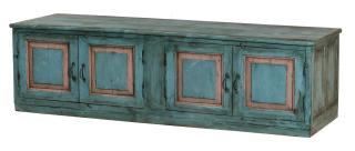 Sanu Babu Nízka skrinka z teakového dreva, tyrkysová patina, 185x57x53cm