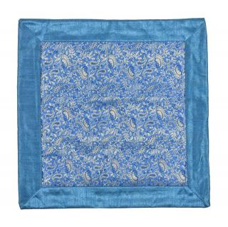 Sanu Babu Obliečka na vankúš, modrá so zlatou výšivkou paisley, 40x40cm