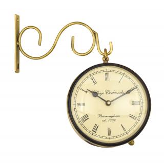 Sanu Babu Obojstranné závesné hodiny, zlatá, kvetinový motív, zdobený mosadzný plech, 16cm