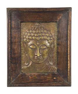 Sanu Babu Obraz z teakového dreva, relief Budhu z tepaného kovu