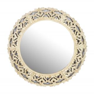 Sanu Babu Okrúhle zrkadlo v ráme z mangového dreva, biela patina, 90x3x90cm