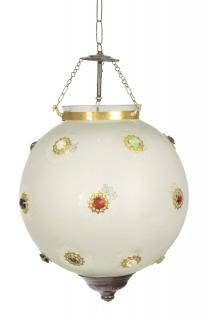 Sanu Babu Oválna sklenená lampa zdobená farebnými kameňmi, biela, 35x35x43cm