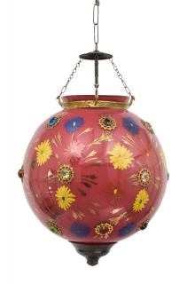 Sanu Babu Oválna sklenená lampa zdobená farebnými kameňmi, ružová, 35x35x43cm