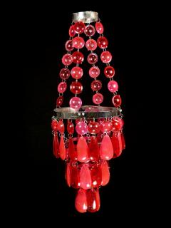 Sanu Babu Ozdobný plastový luster - tienidlo, ružovo červené korálky, 53cm