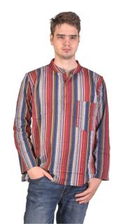 Sanu Babu Pánska bavlnená košeľa, prúžky, dlhý rukáv, červená (9F) L