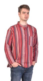 Sanu Babu Pánska bavlnená košeľa, prúžky, dlhý rukáv, červená (9G) L